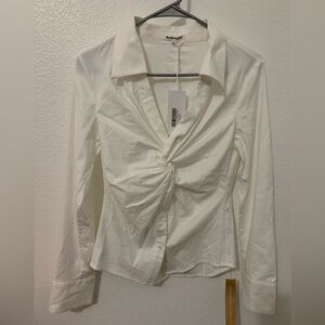 NWT Reformation White Button Down Shirt with Fitted Style and Tie Front